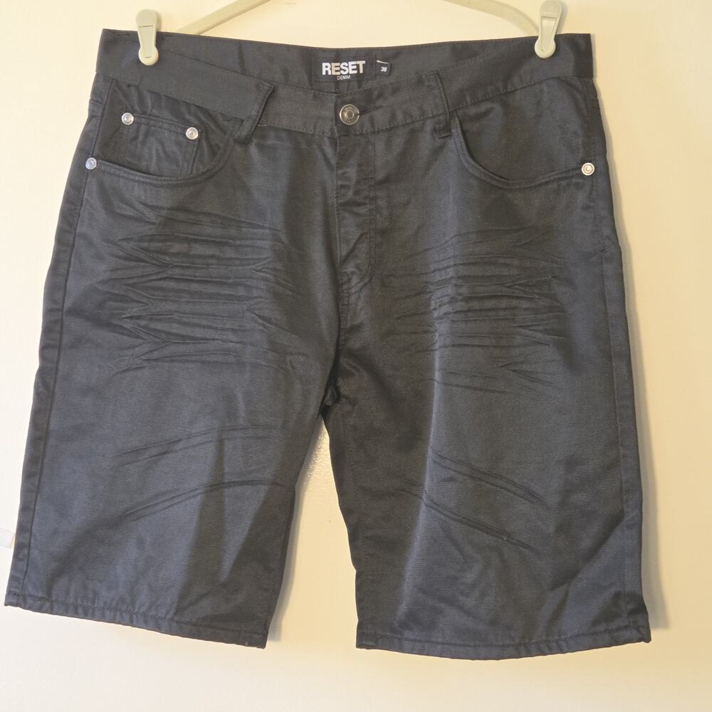 Reset Denim Men Black Coated Jorts Bermuda Shorts Sz 38 x 12 Whiskering Y2K